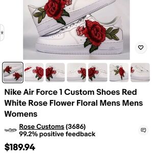 Nike Air Force 1 Custom with Embroidered Red Rose Accents